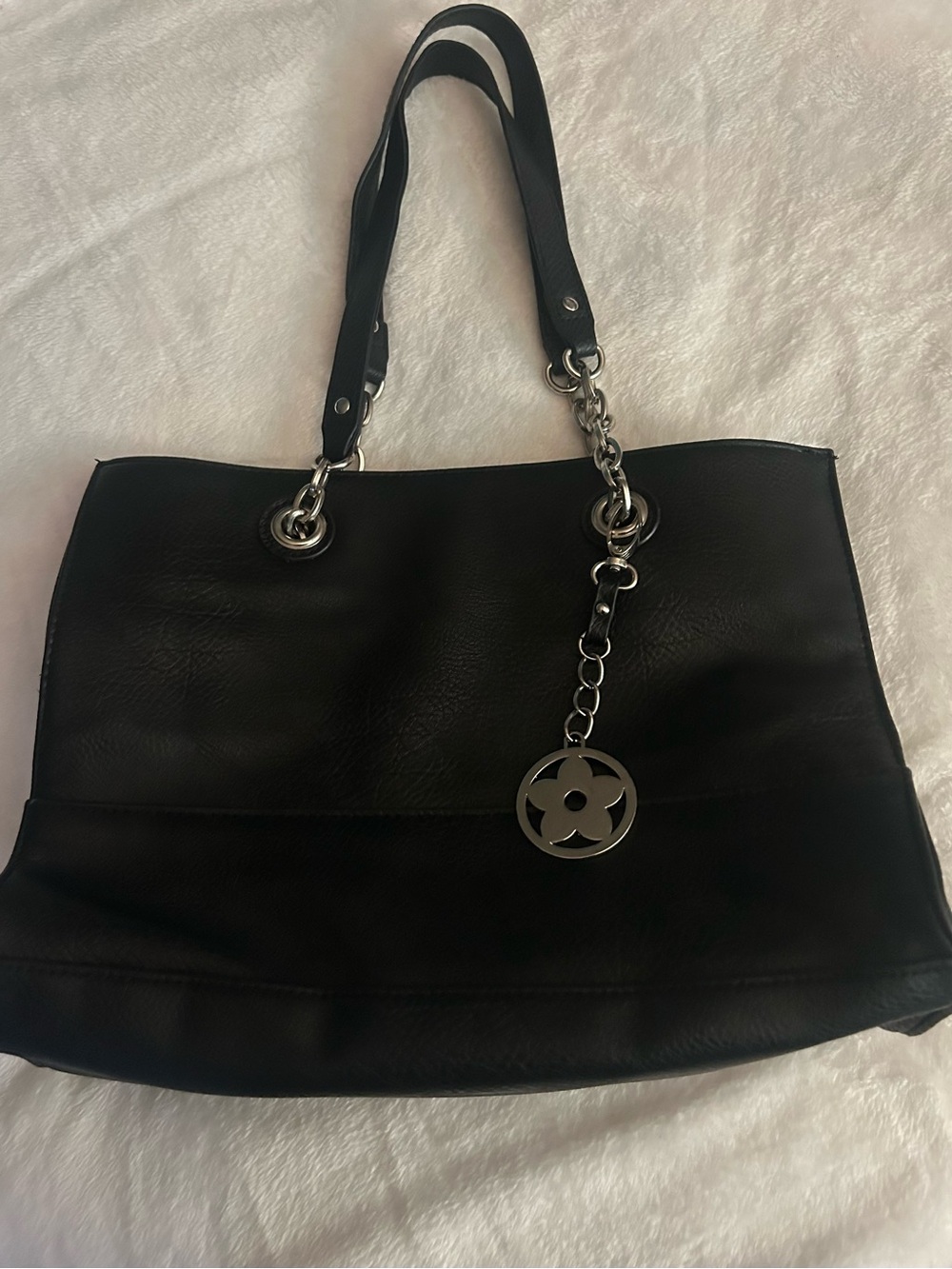 Bueno Black Faux Leather Shoulder Bag with Chain Accents